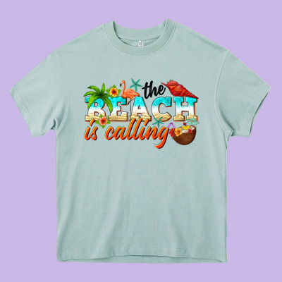 The Beach Is Calling Heavy Core Tee Designed By Nancycooperartshop
