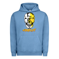 Pigment Pebble Blue Dad life Sugar Skull for Soccer Softball Halloween Costume Urban Hoodie - maiPhamDesign