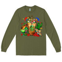 Army Green Mexican Cold Drink With Cactus Sombrero And Tequil Long Sleeve Tee - FaDigitalArtStudio