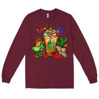 Burgundy Mexican Cold Drink With Cactus Sombrero And Tequil Long Sleeve Tee - FaDigitalArtStudio
