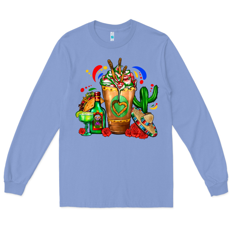 Mexican Cold Drink With Cactus Sombrero And Tequil Long Sleeve Tee by FaDigitalArtStudio | Teevron