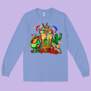 Mexican Cold Drink With Cactus Sombrero And Tequil Long Sleeve Tee Designed By Fadigitalartstudio