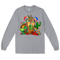 Heather Grey Mexican Cold Drink With Cactus Sombrero And Tequil Long Sleeve Tee - FaDigitalArtStudio