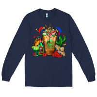 Navy Mexican Cold Drink With Cactus Sombrero And Tequil Long Sleeve Tee - FaDigitalArtStudio