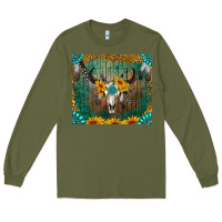 Army Green boho bullskull Long Sleeve Tee - RanaPortraitStore