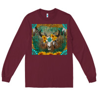 Burgundy boho bullskull Long Sleeve Tee - RanaPortraitStore