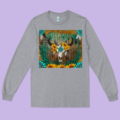 Boho Bullskull Long Sleeve Tee Designed By Ranaportraitstore