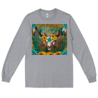 Heather Grey boho bullskull Long Sleeve Tee - RanaPortraitStore