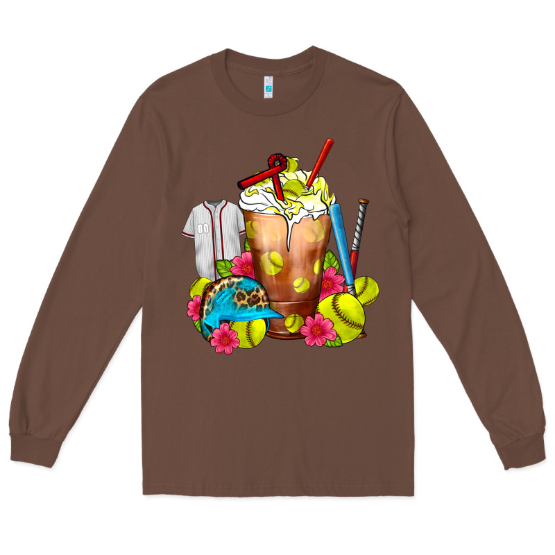 Softball Frappe Coffee Long Sleeve Tee by FaDigitalArtStudio | Teevron