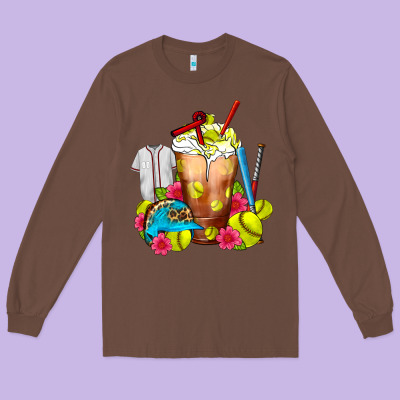 Softball Frappe Coffee Long Sleeve Tee Designed By Fadigitalartstudio
