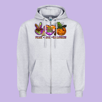 Peace Love Halloween Zipper Hoodie Designed By Barkaloodesign