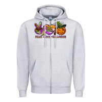 Heather Grey peace love halloween Zipper Hoodie - BarkalooDesign