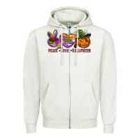 Oatmeal Heather peace love halloween Zipper Hoodie - BarkalooDesign
