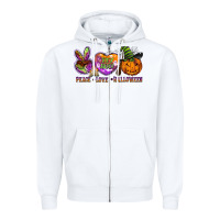 White peace love halloween Zipper Hoodie - BarkalooDesign