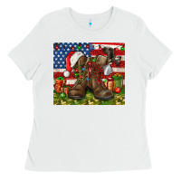 White Army Veteran Boots Christmas Tumbler 4th of july Ladies Tee - HowdyJamesFarm