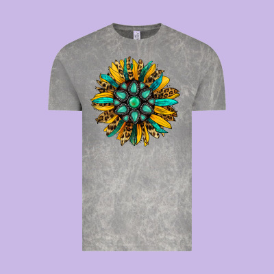 Turquoise Leopard Sunflower Vintage Tee Designed By Jasminsmagicworld