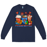 Navy It's Game Day Y'all Basketball Coffee Cups Long Sleeve Tee - FaDigitalArtStudio