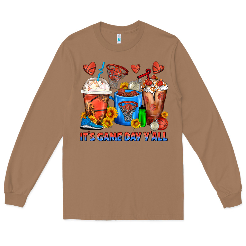 It's Game Day Y'all Basketball Coffee Cups Long Sleeve Tee by FaDigitalArtStudio | Teevron