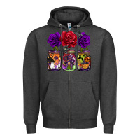 Charcoal Heather halloween jars rose Zipper Hoodie - BarkalooDesign