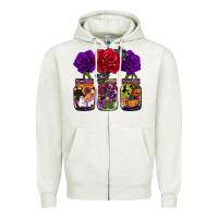 Oatmeal Heather halloween jars rose Zipper Hoodie - BarkalooDesign