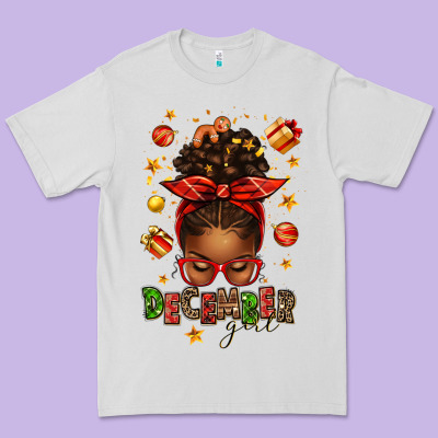 December Girl Christmas Afro Messy Bun Premium Tee Designed By Texasbilliewilder