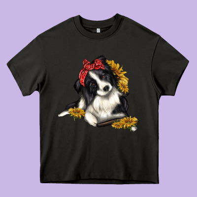 Border Collie With Bandanna Heavy Core Tee Designed By Texasbilliewilder