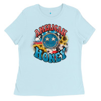 Baby Blue American honey smiley Ladies Tee - HowdyJamesFarm