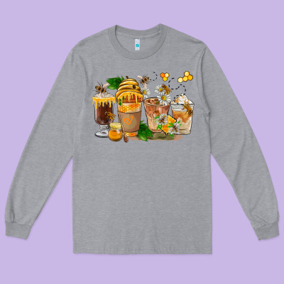 Honey Bee Coffee Cups Long Sleeve Tee Designed By Fadigitalartstudio
