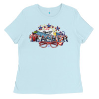 Baby Blue American Teacher 4th of july Ladies Tee - HowdyJamesFarm