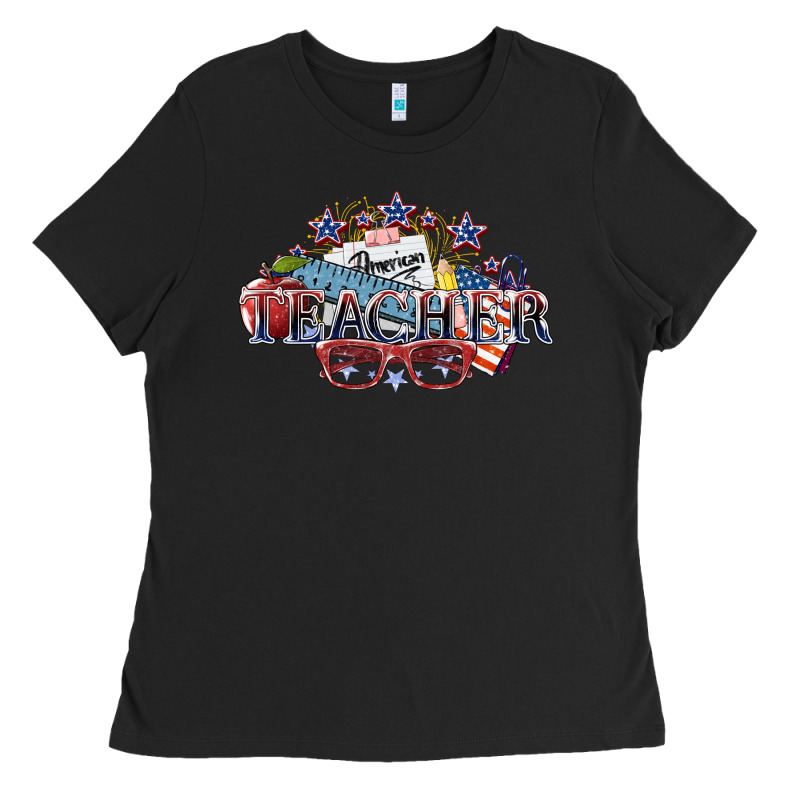 American Teacher 4th Of July Ladies Tee by HowdyJamesFarm | Teevron