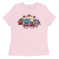 Bubblegum Pink American Teacher 4th of july Ladies Tee - HowdyJamesFarm