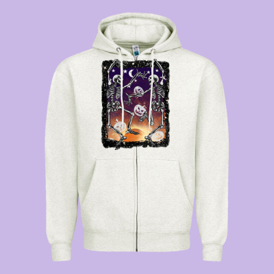 Halloween Dancing Skeletons Stars Zipper Hoodie Designed By Barkaloodesign