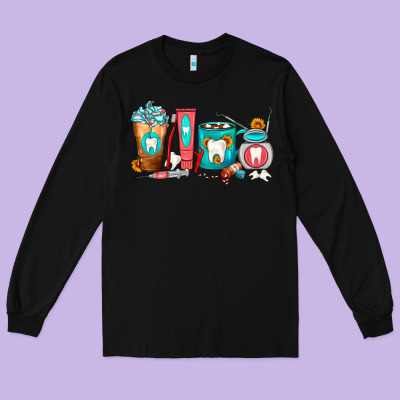 Dentist Coffee Cups Long Sleeve Tee Designed By Fadigitalartstudio