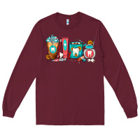 Burgundy Dentist Coffee Cups Long Sleeve Tee - FaDigitalArtStudio