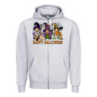 Heather Grey happy halloween  gnomies Zipper Hoodie - BarkalooDesign