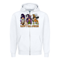 White happy halloween  gnomies Zipper Hoodie - BarkalooDesign