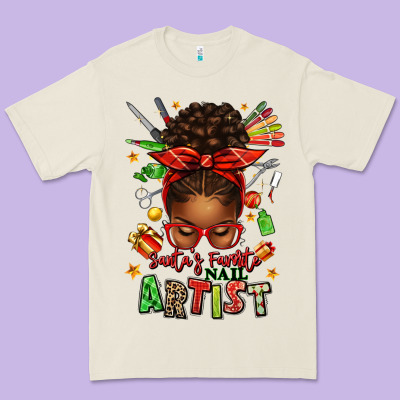 Santa's Favorite Nail Artist Afro Messy Bun Premium Tee Designed By Texasbilliewilder