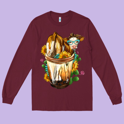 Simmental Cow Bobba Cup Long Sleeve Tee Designed By Fadigitalartstudio
