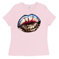 Bubblegum Pink American lip leopard 4th of july Ladies Tee - HowdyJamesFarm