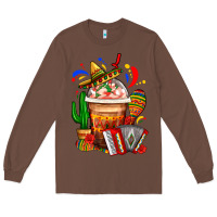 Chestnut Mexican Frappe With Cactus Sombrero And Maracas Long Sleeve Tee - FaDigitalArtStudio