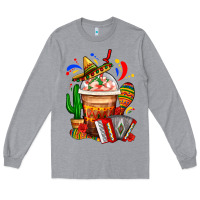Heather Grey Mexican Frappe With Cactus Sombrero And Maracas Long Sleeve Tee - FaDigitalArtStudio