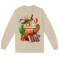 Mushroom Mexican Frappe With Cactus Sombrero And Maracas Long Sleeve Tee - FaDigitalArtStudio