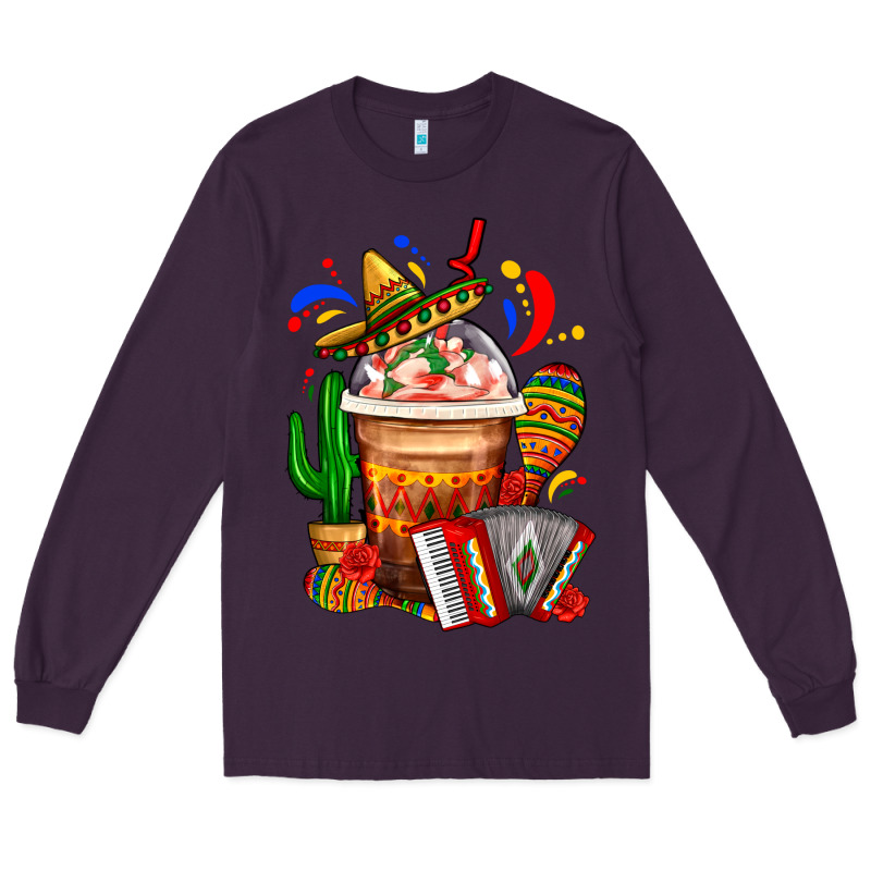 Mexican Frappe With Cactus Sombrero And Maracas Long Sleeve Tee by FaDigitalArtStudio | Teevron