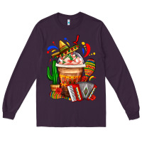 Plum Mexican Frappe With Cactus Sombrero And Maracas Long Sleeve Tee - FaDigitalArtStudio