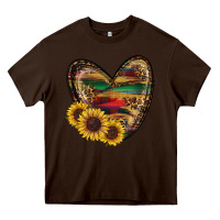 Chocolate Brown Sunflower Fall Heart Heavy Core Tee - RanaPortraitStore