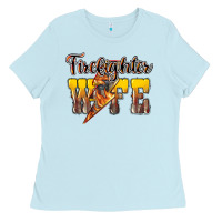 Baby Blue Firefighter wife lightning bolt Ladies Tee - HowdyJamesFarm