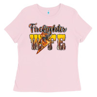 Bubblegum Pink Firefighter wife lightning bolt Ladies Tee - HowdyJamesFarm