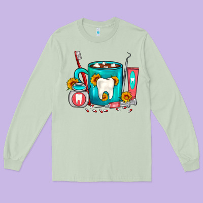 Dentist Coffee Long Sleeve Tee Designed By Fadigitalartstudio