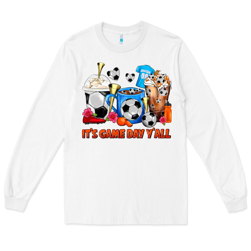 It's Game Day Y'all Soccer Coffee Cups Long Sleeve Tee by FaDigitalArtStudio | Teevron