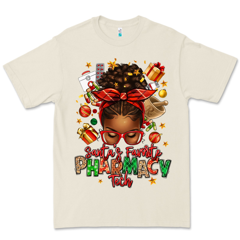 Santas Favorite Pharmacy Tech Afro Messy Bun Premium Tee by texasbilliewilder | Teevron